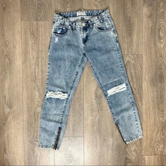 One Teaspoon Freebirds Skinny Jeans Distressed Light wash Denim Ankle Zip - Picture 6 of 16